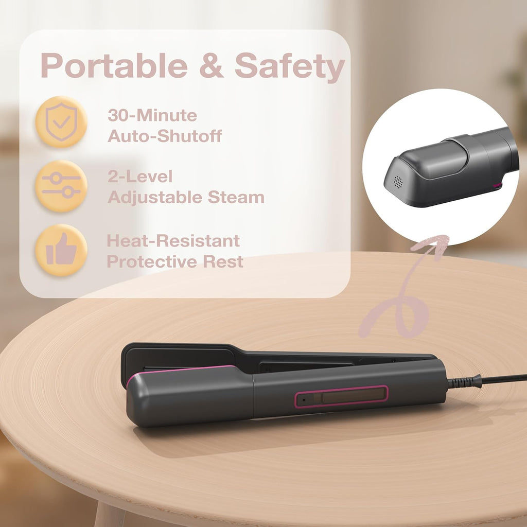 Newbealer 3-in-1 Travel Iron - Global Voltage Clothes Steamer & Dry Iron | Fast Heating, Auto-Off, Ash Pink