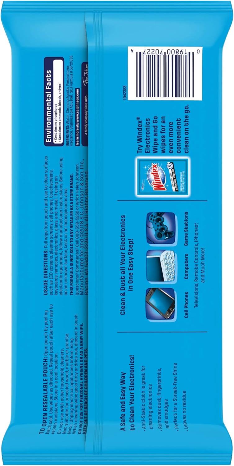 Windex Electronics Wipes - Pre-Moistened for Streak-Free Shine | 25 Count Pack