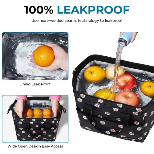 ECHSRT Large Insulated Lunch Bag for Women Men Leakproof Cooler Lunch Tote Bags for Work Travel Adult Thermal Lunchbox for Office -10L Daisy Print
