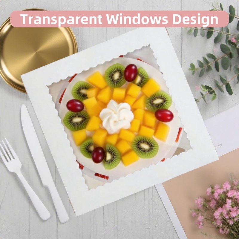 Cididu 20Pcs Cake Boxes 12 Inch, Tall Cake Box with Window and Boards for Multi-Layer Cakes, 350g Thick Cardboard White Bakery Box for Mother's Day Wedding Birthday Cakes Transport Box (12x12x8 Inch)