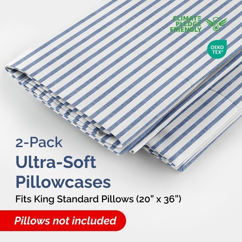 King Standard Pillow Cases - Ultra-Soft Hotel Quality Covers | Fade-Free & Wrinkle Resistant - Set of 2 - Blue Stripes