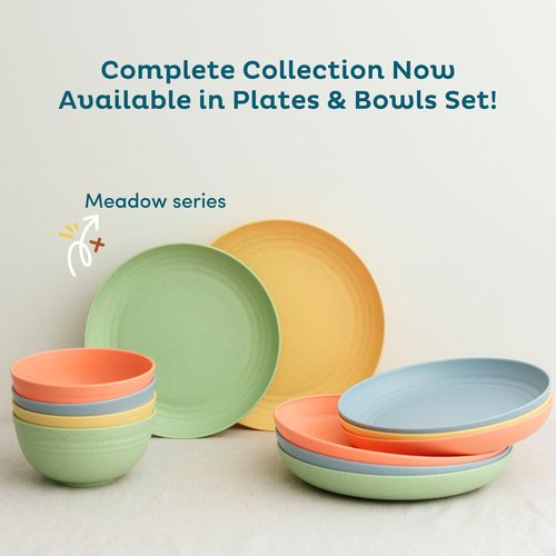 Nook Theory 8-Pack Reusable Wheat Straw Plates Set - Non Toxic and Non Plastic Dinner Plates for Kids and Adults, Lightweight Unbreakable Plate, Microwave Safe and Dishwasher Safe (Meadow 10")