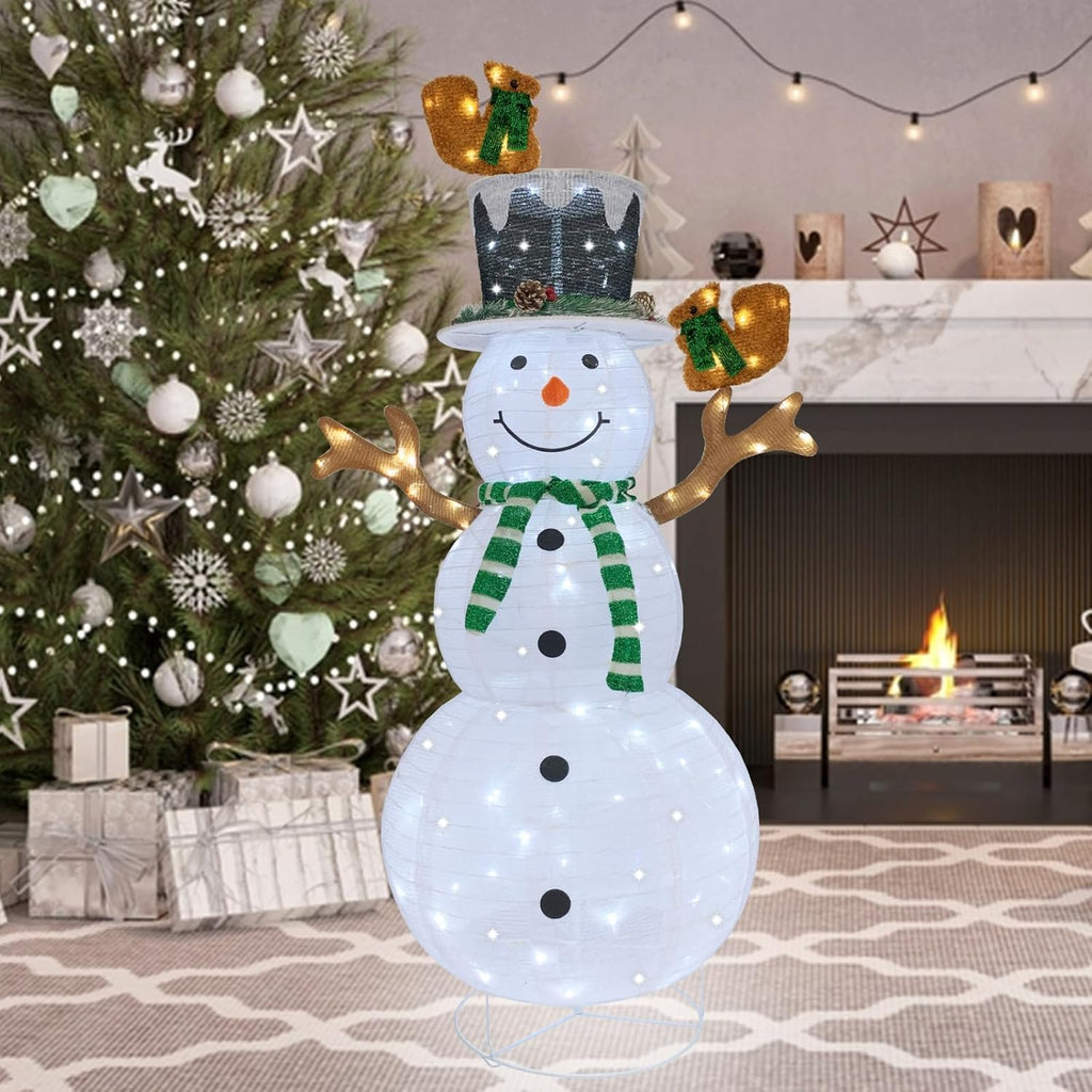 Skiennix Lighted Snowman | Prelit 120 LED Outdoor Christmas Decoration | Collapsible Design for Yard & Porch - Green