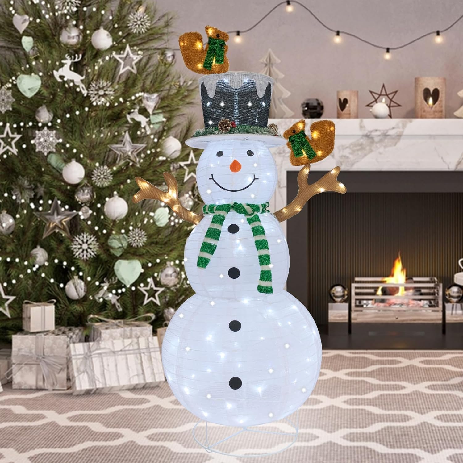 Skiennix Lighted Snowman | Prelit 120 LED Outdoor Christmas Decoration | Collapsible Design for Yard & Porch - Green