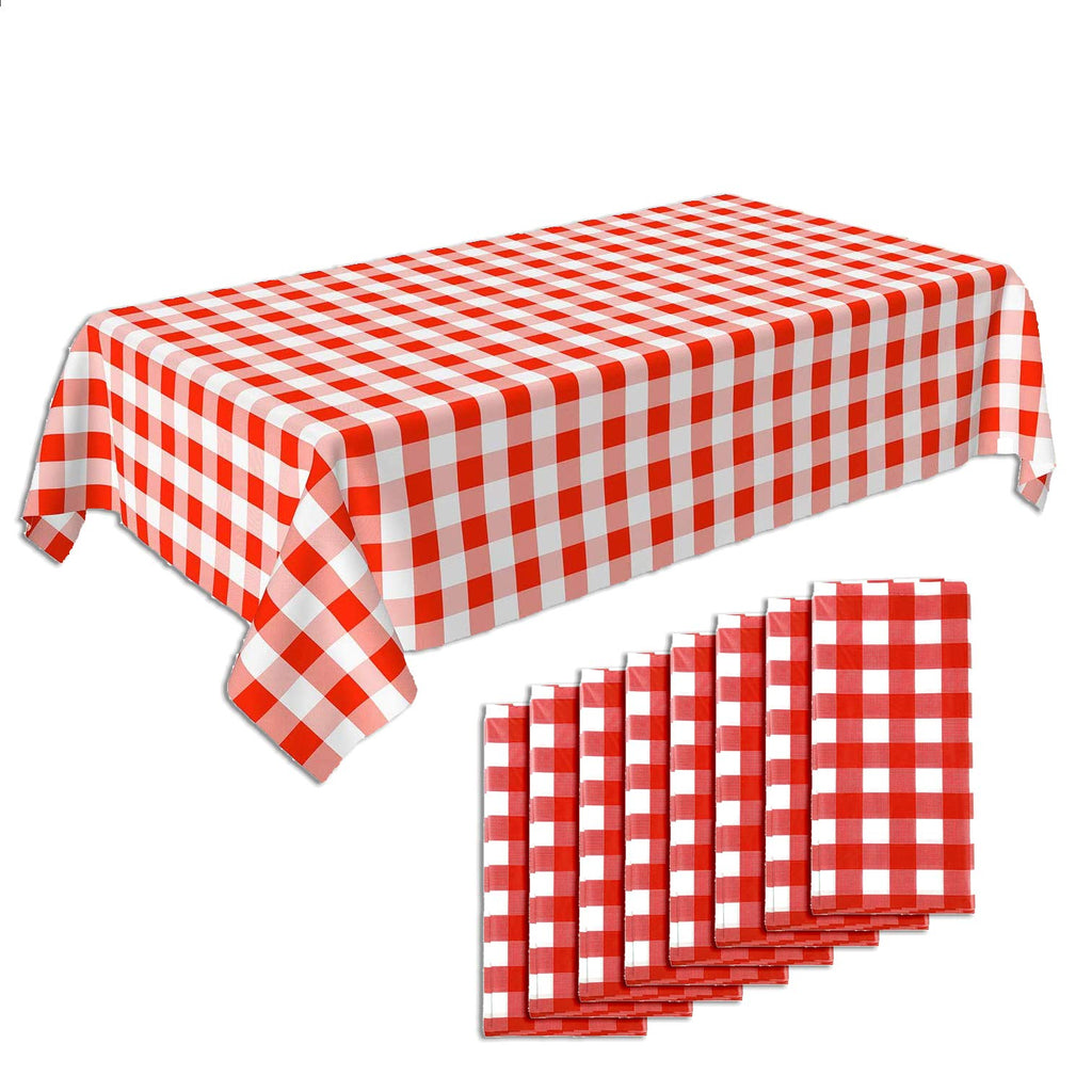 Crystal Lemon 8-Pack Red and White Checkered Plastic Covers – Disposable Plaid Picnic Party Décor for Tables (8 Count)