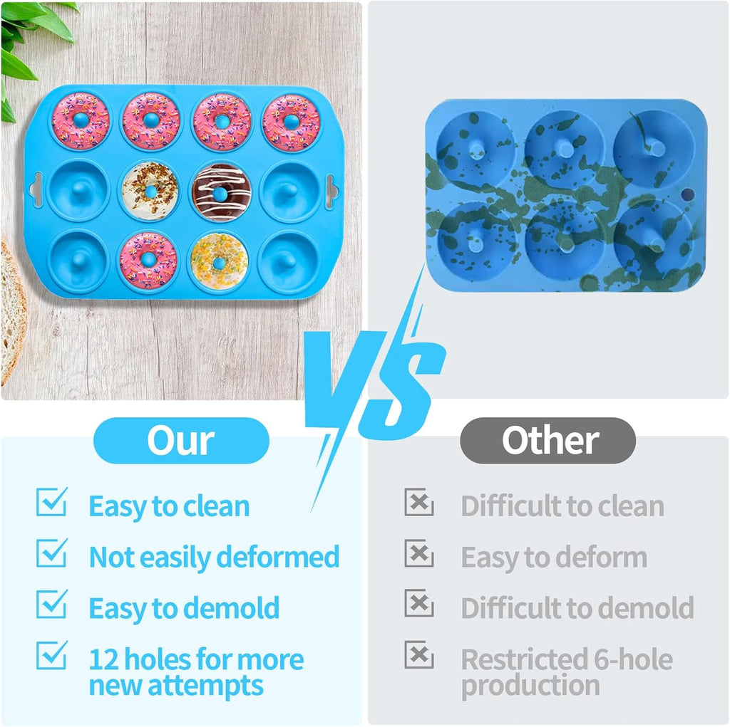 Skiennix Silicone Donut Pan - 12-Hole Mini Donut Molds | Heat Resistant, Non-Stick & Dishwasher Safe