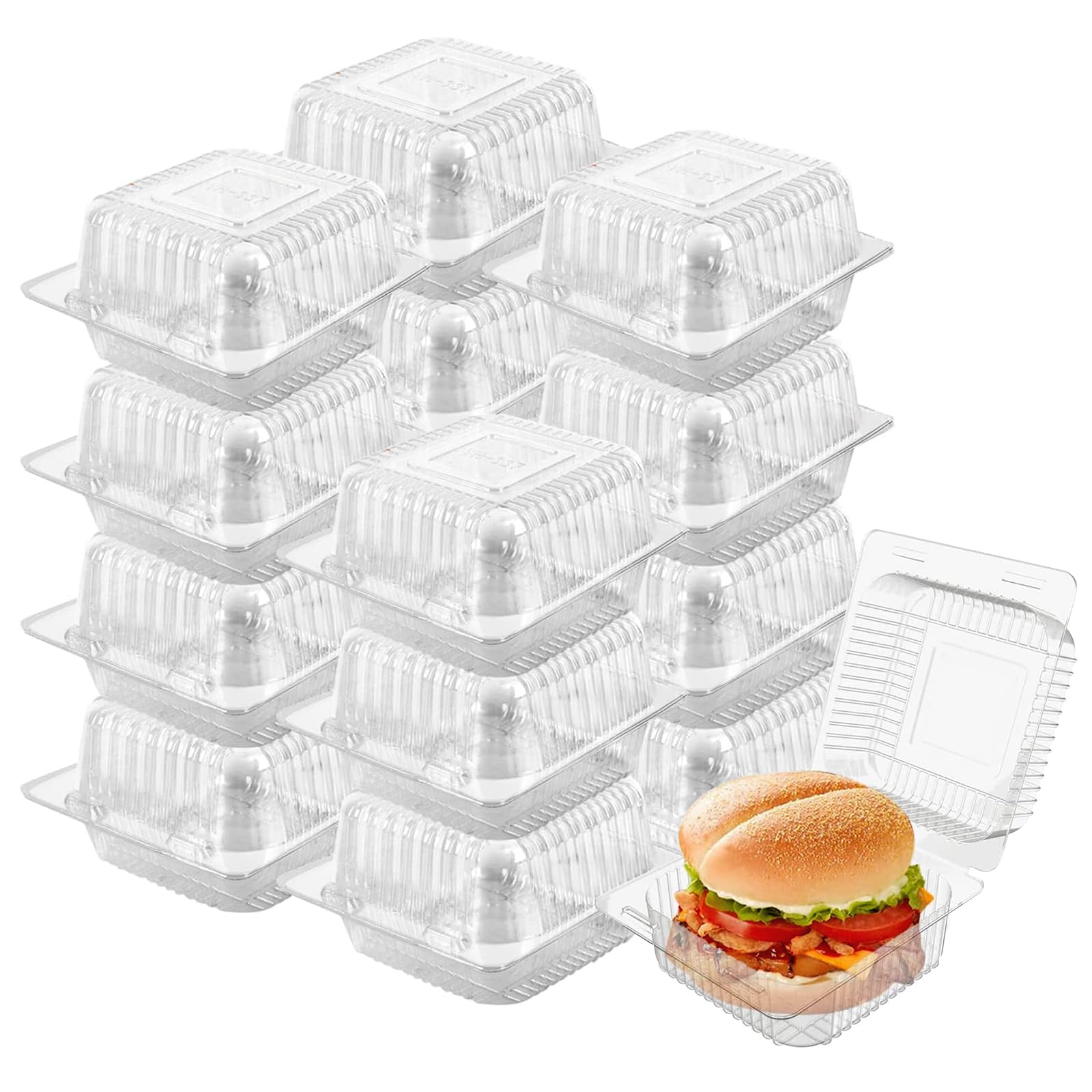 250 Pack 5 x 5 inch Clear Plastic Disposable Clamshell Container,Hinged Take Out Clamshell Dessert Container with Lid Takeout Tray Disposable Food Clamshell Containers for Dessert,Cakes,Sandwiches