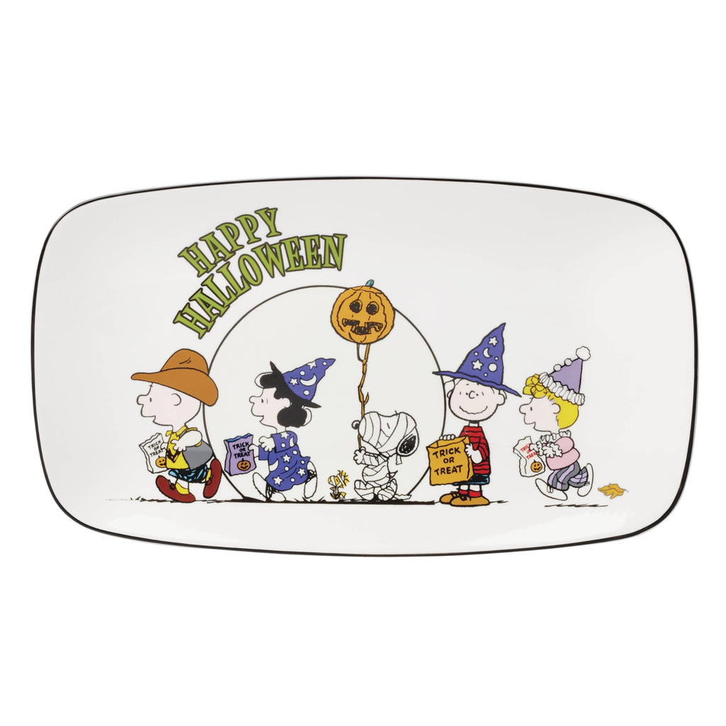 Lenox Serveware, The Great Pumpkin Hors D'Oeuvres Tray, Porcelain Tray, Halloween Decor Indoor, Hand Wash Only, Featuring Peanuts Design, Snoopy, Halloween Party Supplies (1 Piece, 13.75 x 7.75-Inch)