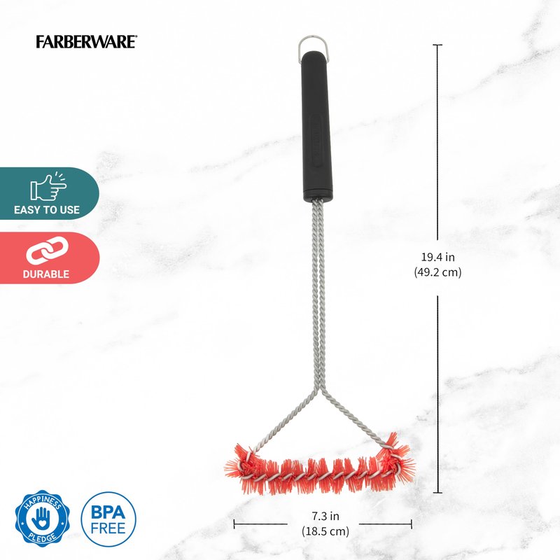 Farberware BBQ Nylon Spiral Grill Brush, Woven, Rust-Resistant Bristles, Includes Storage Ring