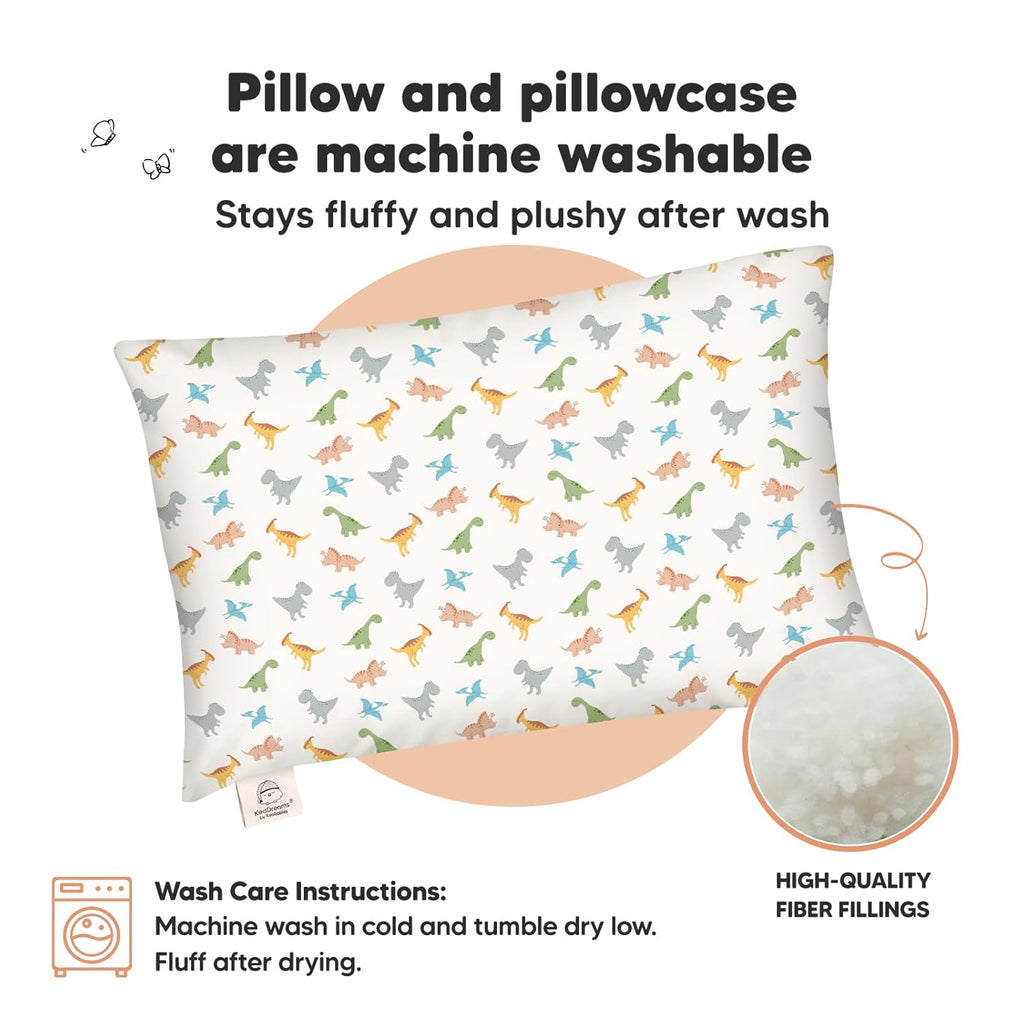 My Little Dreamy Toddler Pillow - Organic Cotton Travel Bed Pillow with Soft, Breathable Pillowcase | 13x18 Inches, Machine Washable for Ages 2-5 (Roarsome)