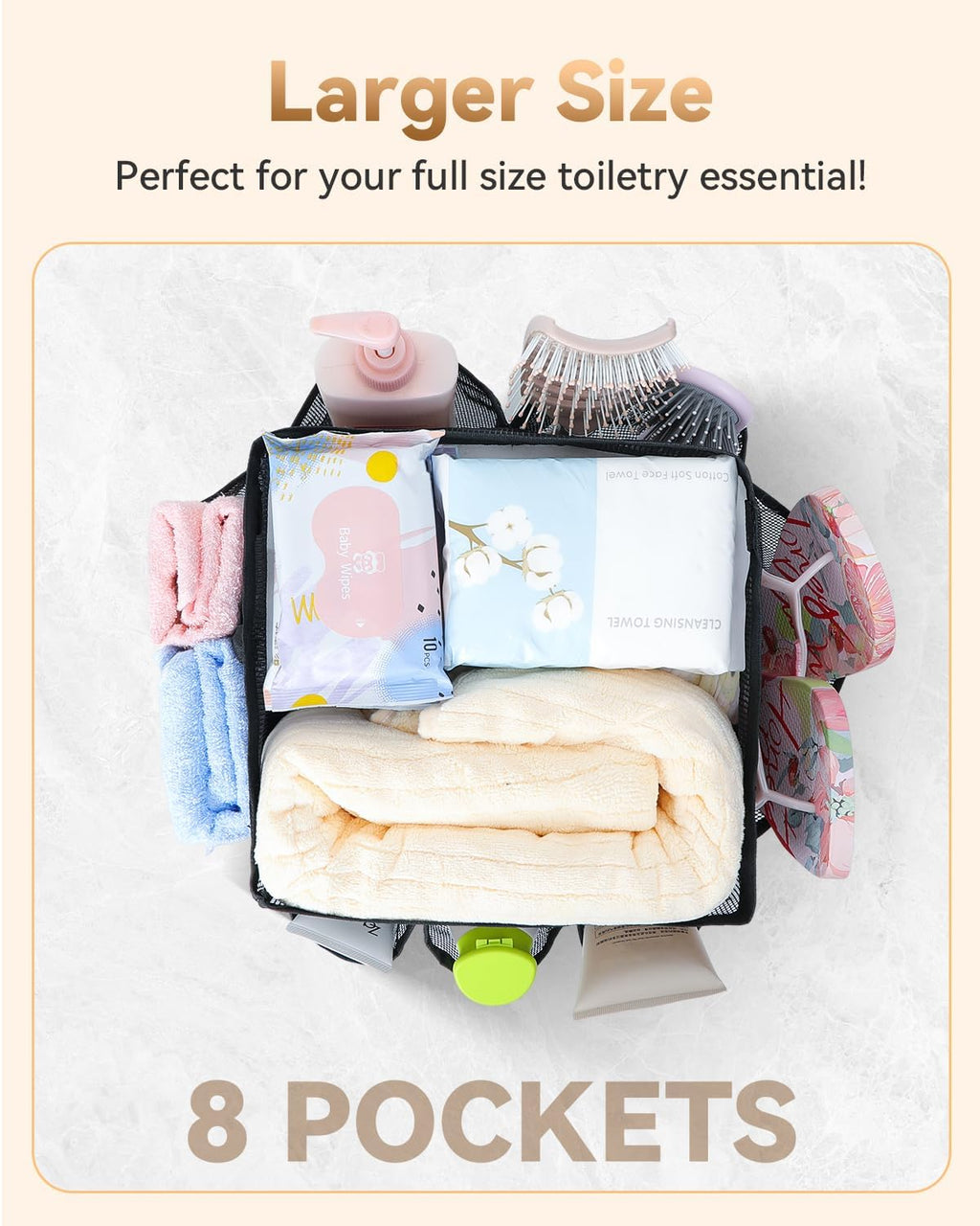 Temede Mesh Shower Caddy Tote - Large Portable Bath Organizer with 8 Storage Pockets | Quick Dry Design for College, Gym, Travel