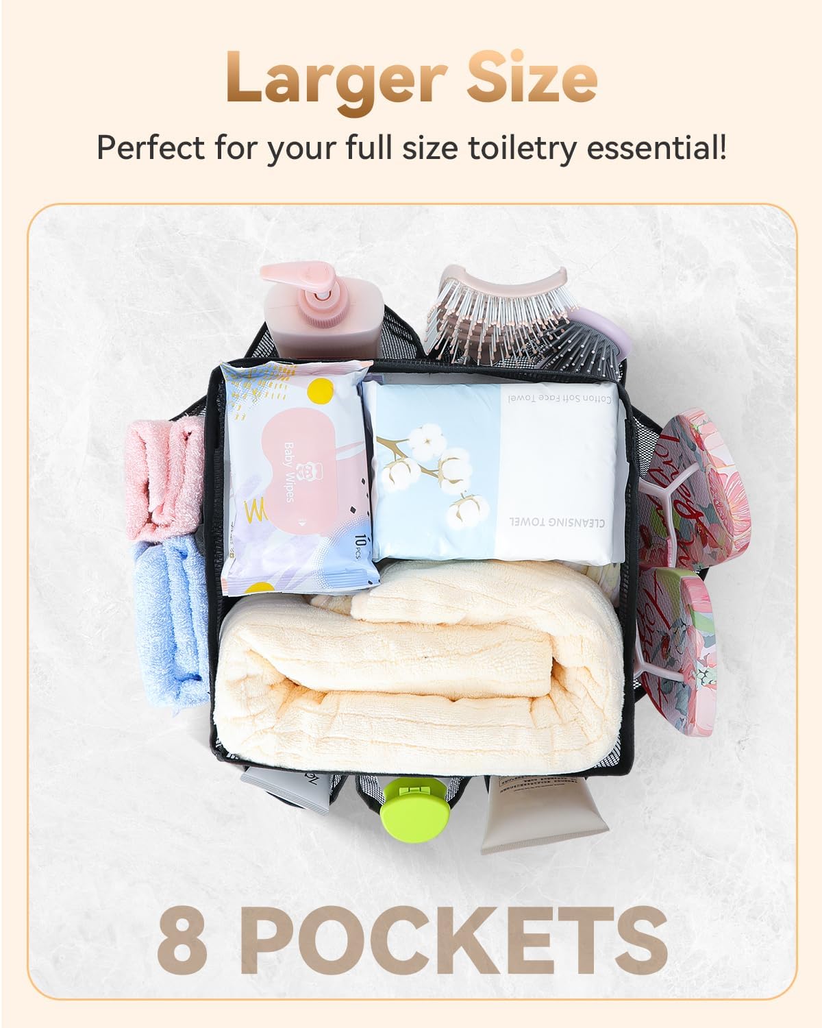 Temede Mesh Shower Caddy Tote - Large Portable Bath Organizer with 8 Storage Pockets | Quick Dry Design for College, Gym, Travel