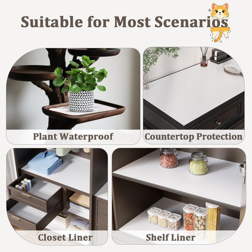 MIAONET Shelf Liner for Kitchen Cabinets 24" x 120" Non-Adhesive Non-Slip Drawer Liners for Dresser, Waterproof Washable Paper, Durable Protector Mat for Pantry Shelves Cupboards, White