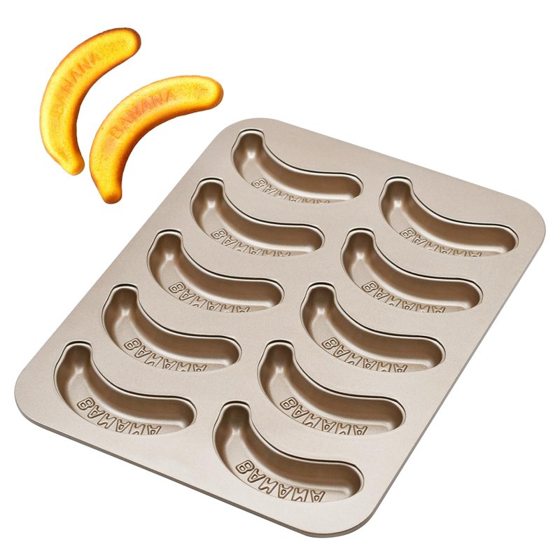 BSDLZCH 10 Cavity Banana Shape Cake Pan, Carbon Steel Banana Baking Pan Non-Stick Banana Cake Mold Set Funny Fruit Shape Baking Mold Dessert DIY Decoration for Kitchen and Bakery