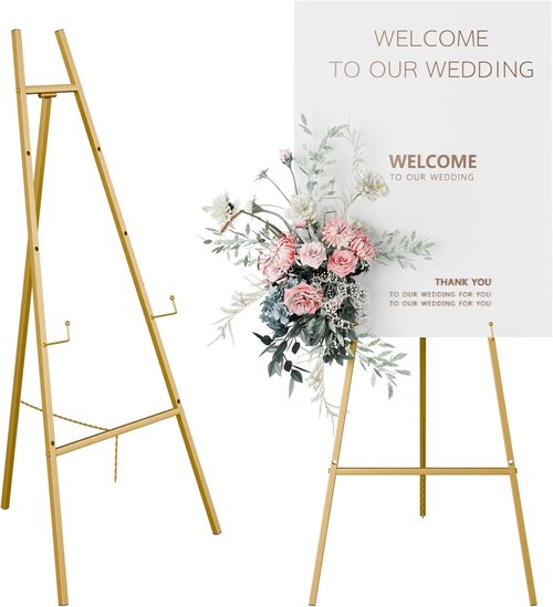 Gold Easel Stand - Heavy Duty 4-Tier Adjustable Art Easel for Weddings & Paintings | 1pc