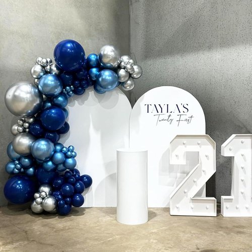 Blue Silver Balloons Set - 12 Inch Navy & Confetti Latex Balloons for Birthday, Graduation & Weddings