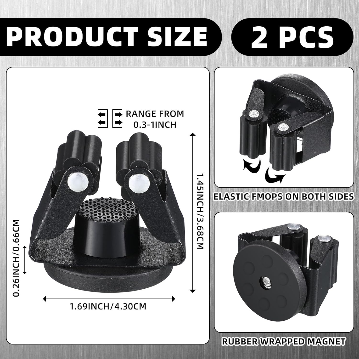 Vercraft Magnetic Mop Broom Holder - Movable Anti-Slip Wall Mount for Cleaning Tools | Black, 2 Pcs