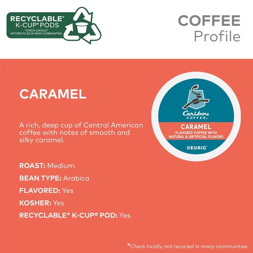 Caribou Coffee Caramel Flavored Medium Roast K-Cup Pods - 96 Count Box (Pack of 4)