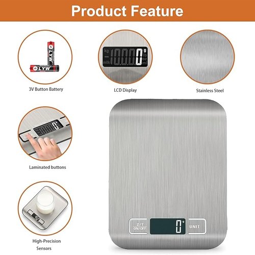 Digital Kitchen Scale by [Brand Name] - 5kg/11lb Capacity | Accurate Grams & Ounces Measurement for Baking, Cooking, Keto, and Meal Prep - Durable 304 Stainless Steel