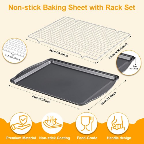 Carbon Steel Baking Sheet Set by [Brand Name] - Nonstick Cookie Sheets with Cooling Rack | 17 x 11 x 0.5 Inches (2-Pack)
