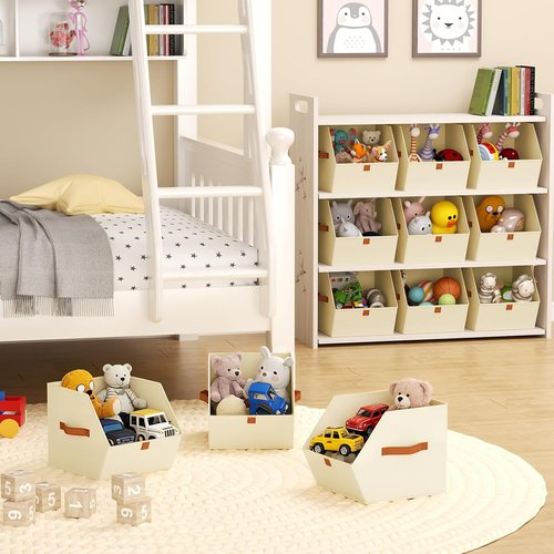 Homsorout Fabric Closet Storage Cubes - 6 Pack Square Bins with Dual Handles for Organizing Clothes, Beige