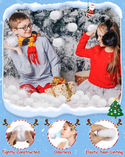 LQYoyz Snowball Fight Set - 100 Pack 2-Inch Large Fake Snowballs for Kids | Perfect for Winter Games & Xmas Decor