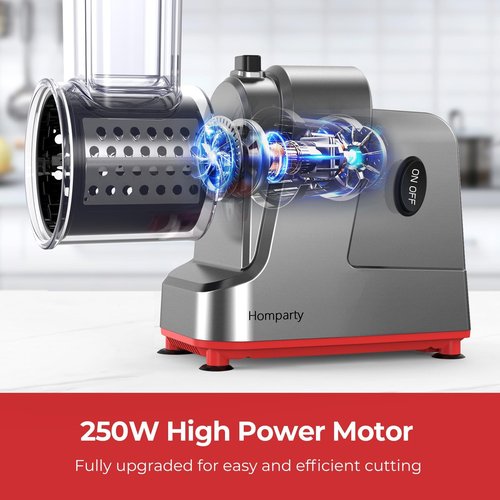 Electric Cheese Grater, Salad Maker With 5 Different Shapes of Blades, 250W Electric Slicer Shredder, Electric Salad Machine for Cheeses, Fruits and Vegetables, Silver