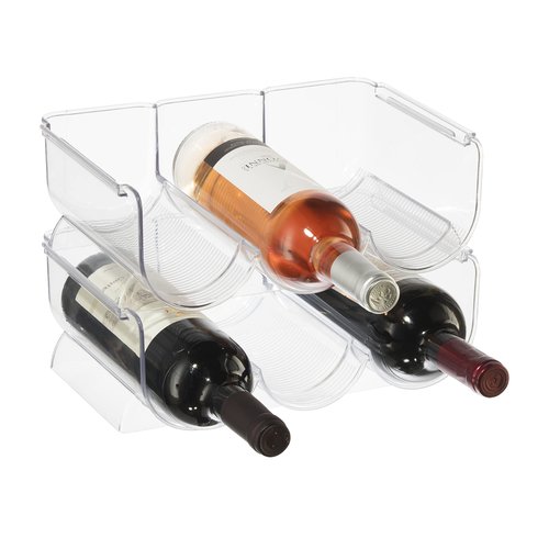 Oggi Bottle Rack for Wine, 6 Bottle Wine Storage - Stackable Wine Rack, Secure Stack Tabs. Water Bottle Storage, Wine Bottle Holder for Kitchen, Cabinet, Fridge - Each Rack Holds 3 Bottles, 2 Pack