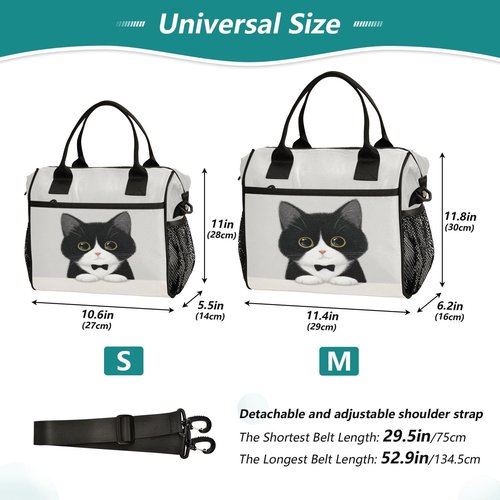 Boccsty Cat Tuxedo Kitty Kids Reusable Lunch Box Boys Girls Insulated Lunch Bag Women Men Cooler Tote Bag Organizer Meal Prep for School Office Picnic M