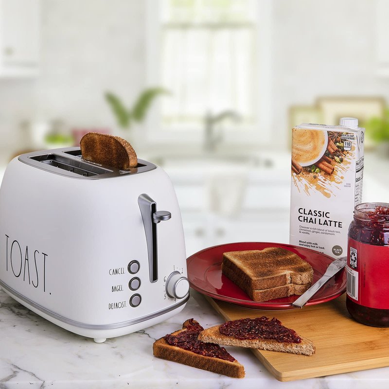 Rae Dunn Retro Rounded Bread Toaster, 2 Slice Stainless Steel Toaster with Removable Crumb Tray, Wide Slot with 6 Browning Levels, Bagel, Defrost and Cancel Options, Cream