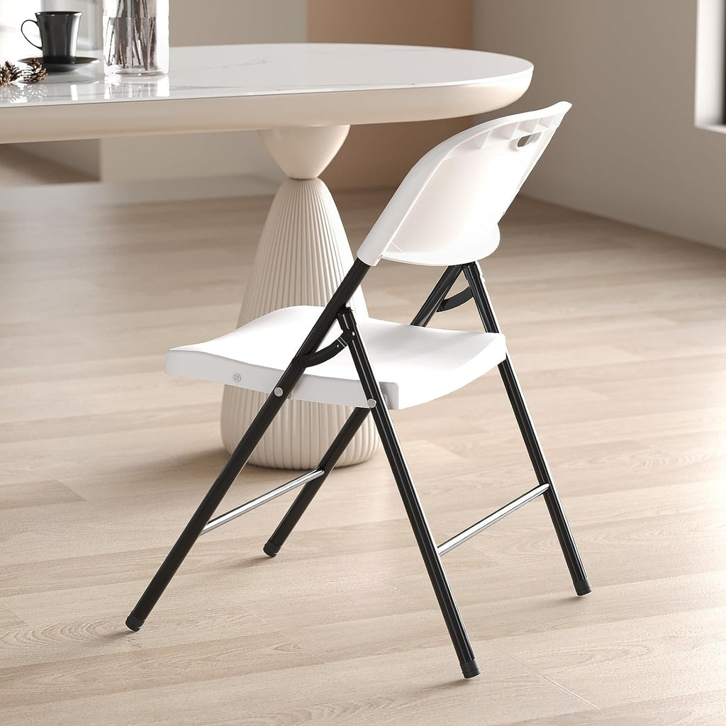Nazhura Heavy Duty Folding Chair - 350 Weight Limit, Reinforced Steel Frame | White for Indoor & Outdoor Use