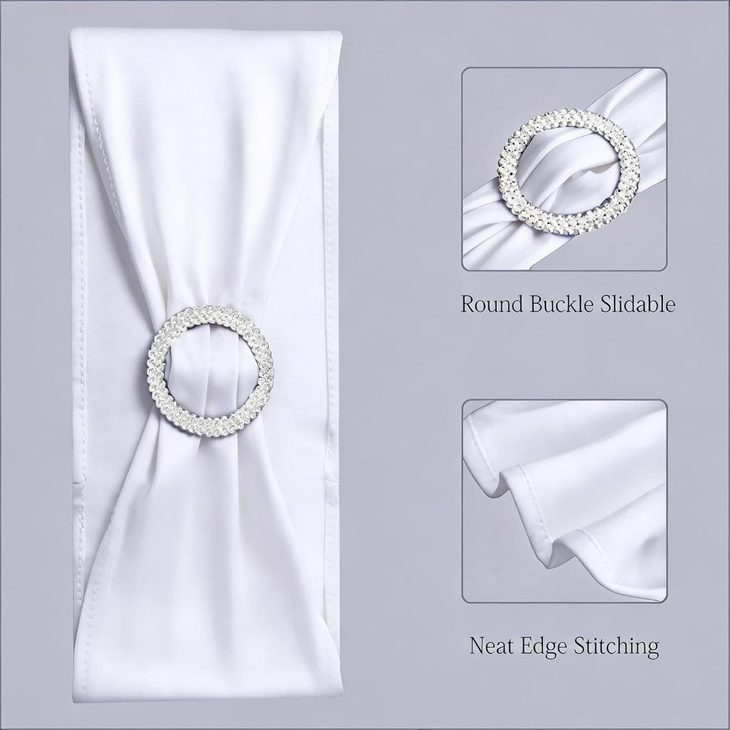 Skiennix Spandex White Chair Sashes - 50-Pack Stretch Chair Bows for Weddings & Events