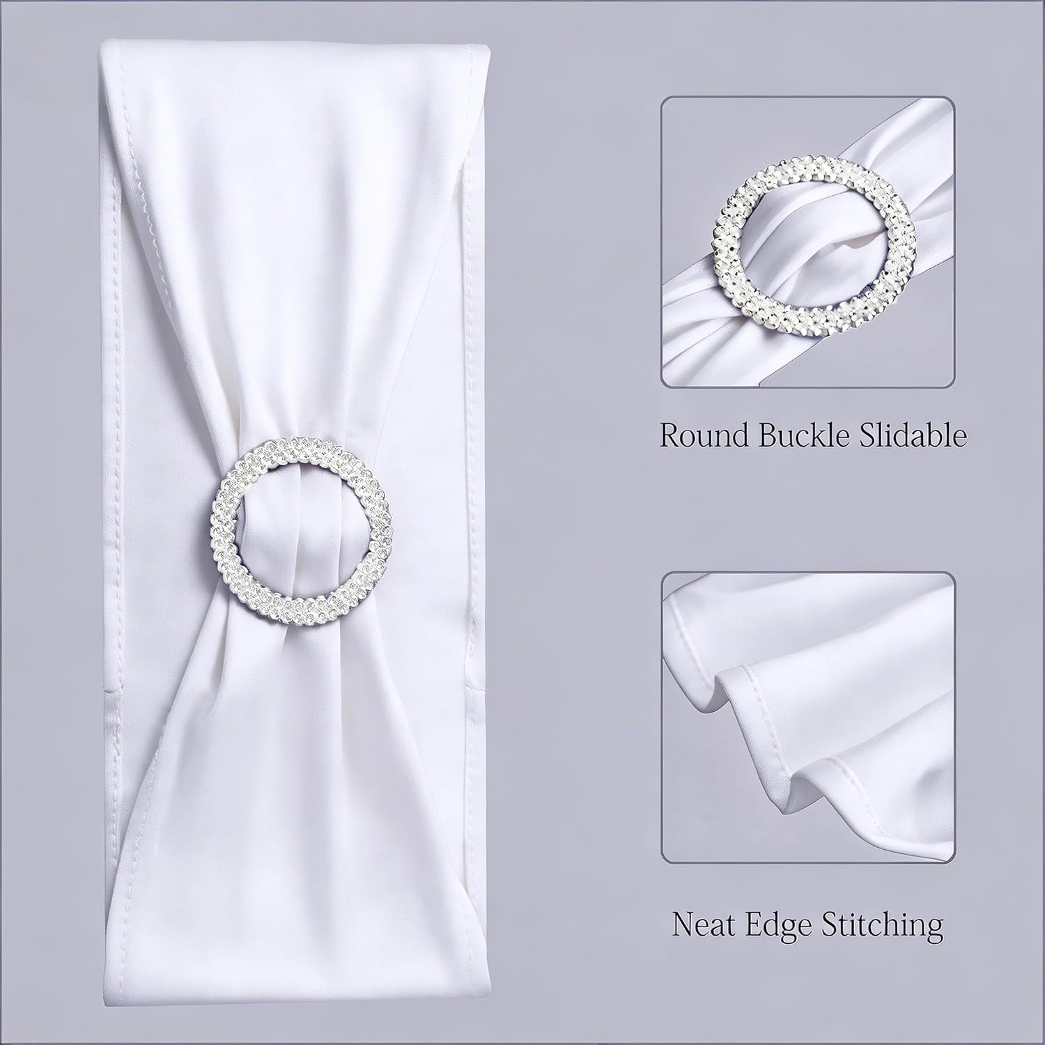 Skiennix Spandex White Chair Sashes - 50-Pack Stretch Chair Bows for Weddings & Events