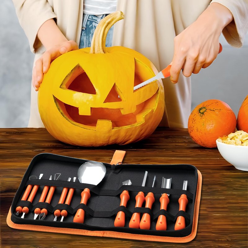 12PCS Halloween Pumpkin Carving Kit with 12 Stencils,Professional Stainless Steel Pumpkin Carving Tools with Storage Hand Bag,Pumpkin Carving Set for Halloween Decorations,Both Adluts & Kids