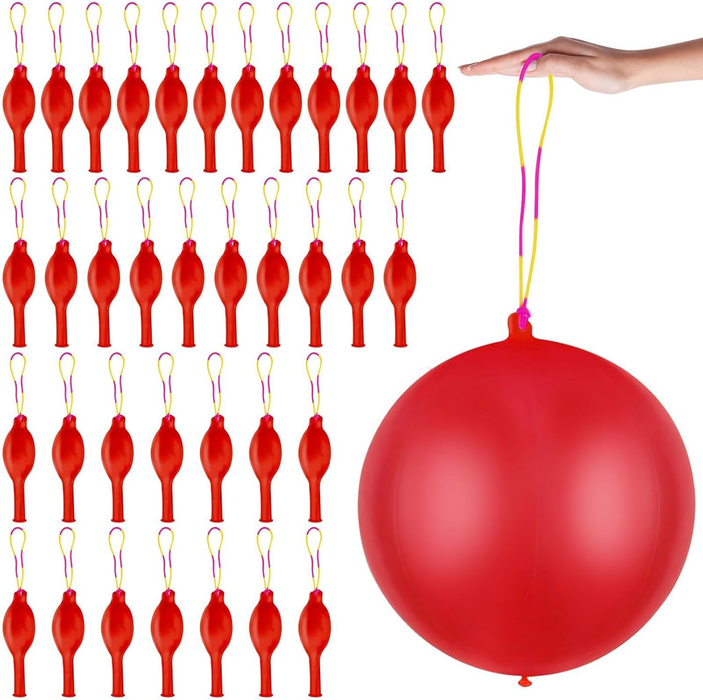 Skiennix 36 Pcs Red Punch Balloons - Easy Grip Rubber Band Handle | Perfect for Kids’ Birthday Parties & Outdoor Fun