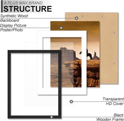 A PLUS MAX 8x10 Picture Frame Set of 2 - Lightweight Black Engineered Wood Frames for Photos | 8"x10" Size