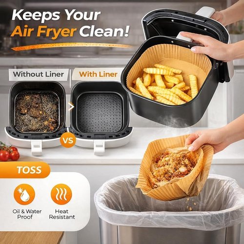 Disposable Air Fryer Parchment Liners - 50 Count Nonstick Inserts to Prevent Sticking & Grease