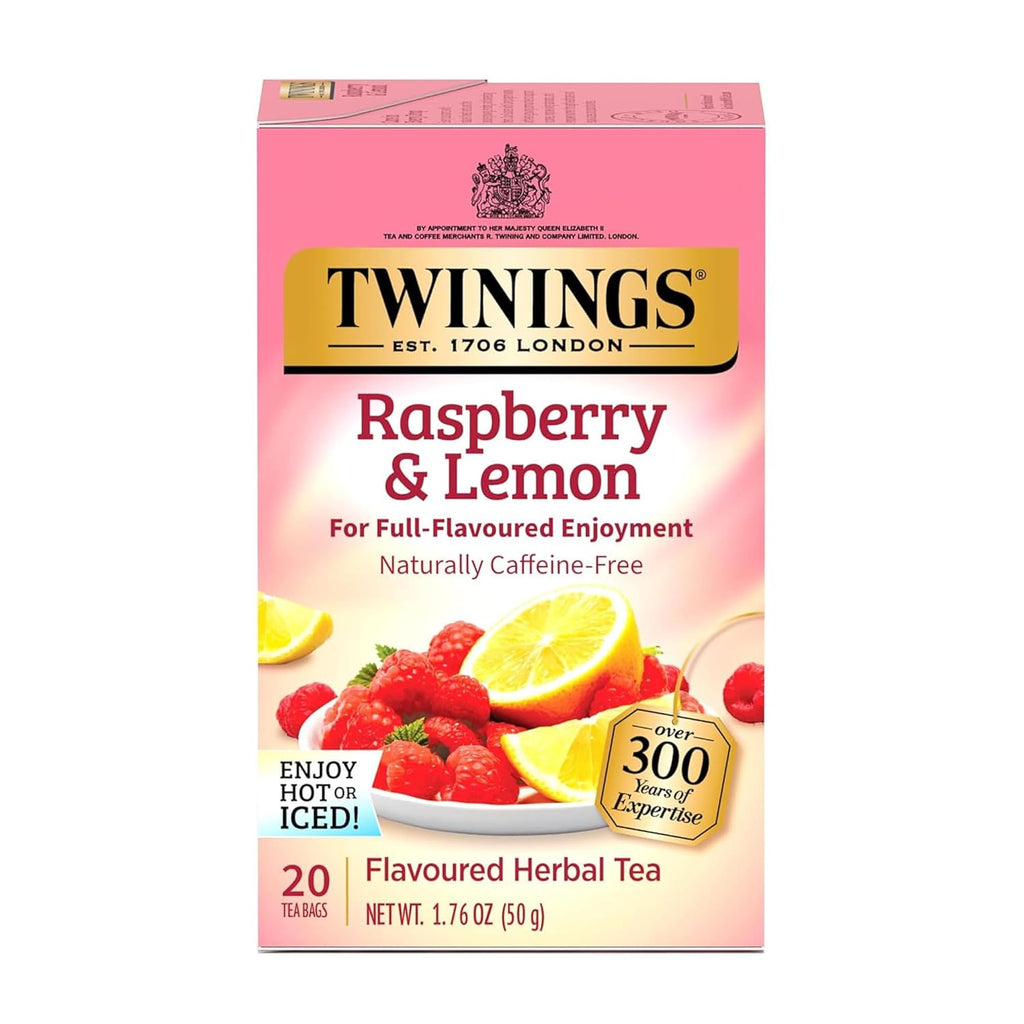 Twinings Raspberry & Lemon Herbal Tea - Refreshing & Fruity, Caffeine-Free, 20 Individually Wrapped Bags
