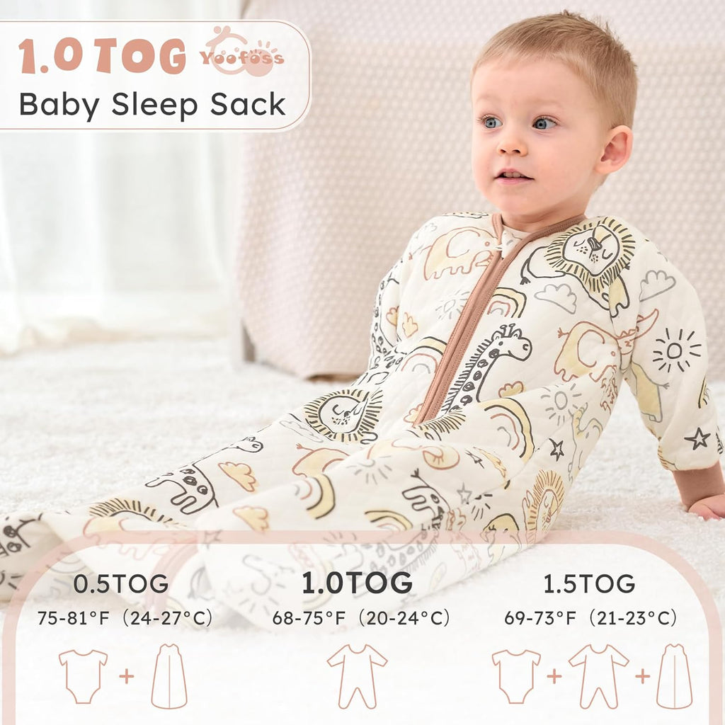 Yoofoss Baby Sleep Sack - Organic Cotton Wearable Blanket for Newborns | 0-6 Months, 1.0 Tog, Long Sleeve