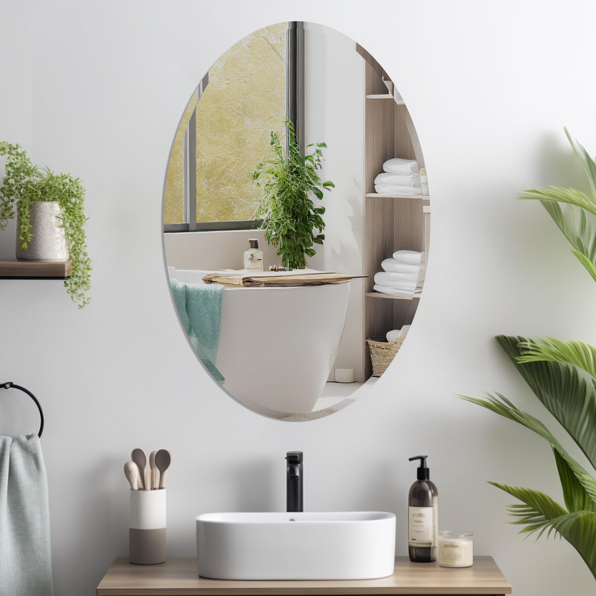 Oval Bathroom Mirror,16X24 inch Oval Frameless Mirror, Frameless Mirrors for Bathroom,Beveled Bathroom Mirror.