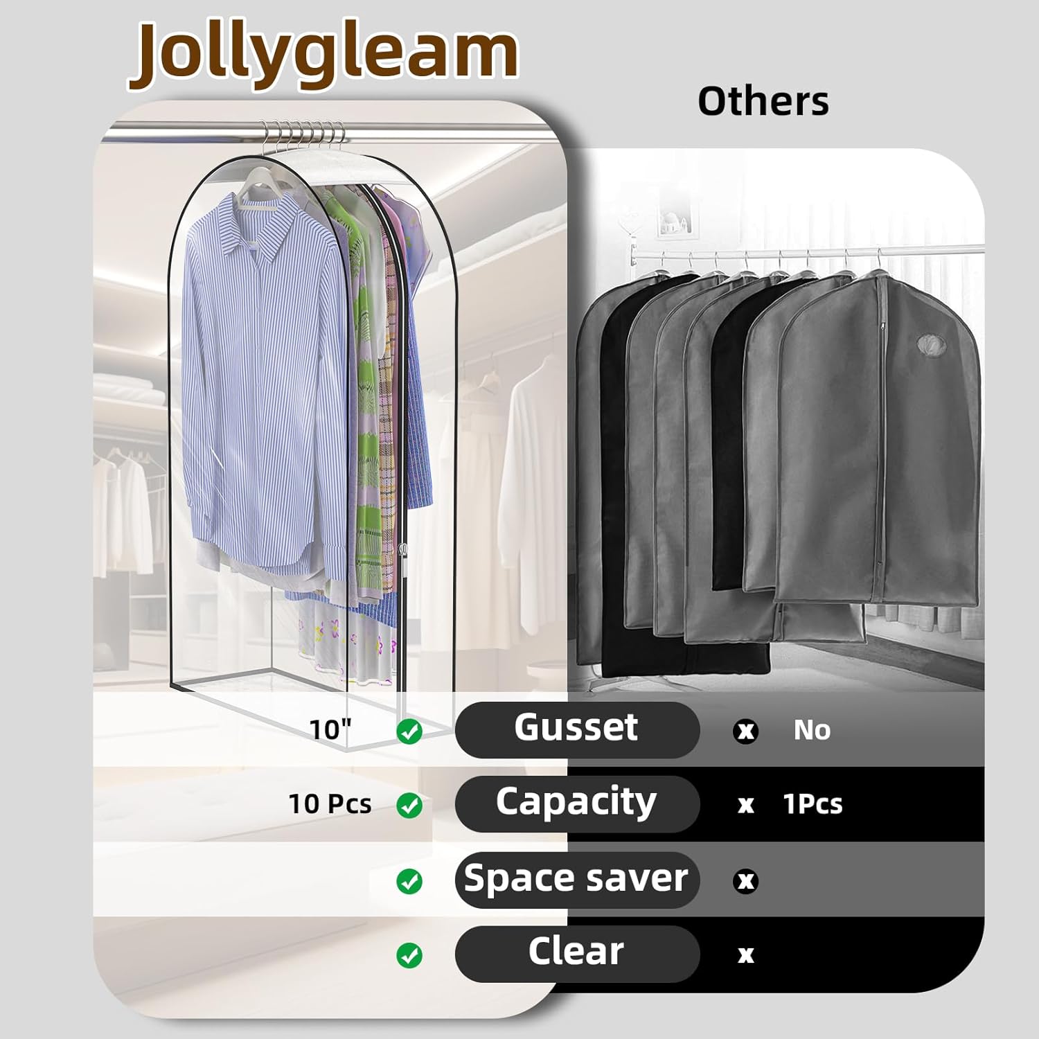 Skiennix Thickened Clear Garment Bags - 4 Pack Hanging Clothes Storage (40 & 50 Inch) for Shirts, Coats, Dresses