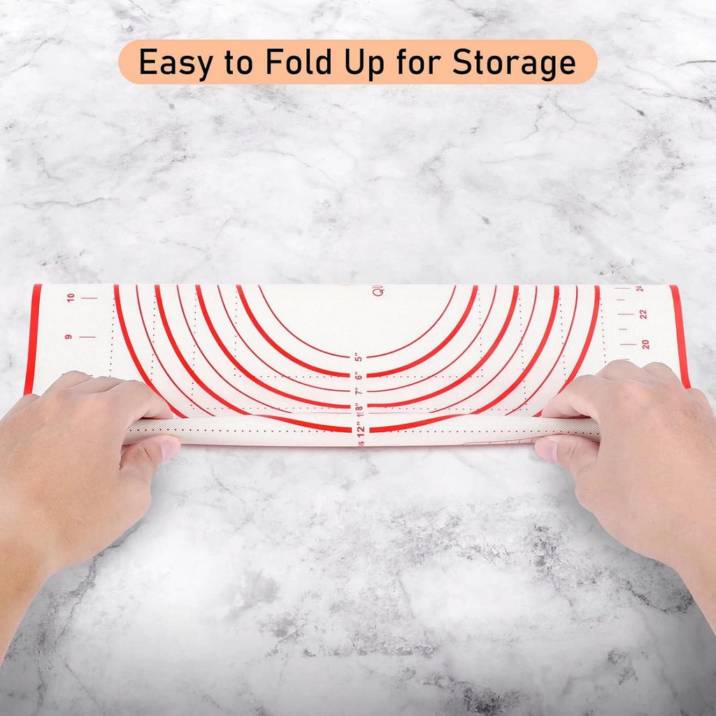 Skiennix Extra Large Silicone Baking Mat - Non-Stick Pastry Mat with Measurements, 24" x 32", Red