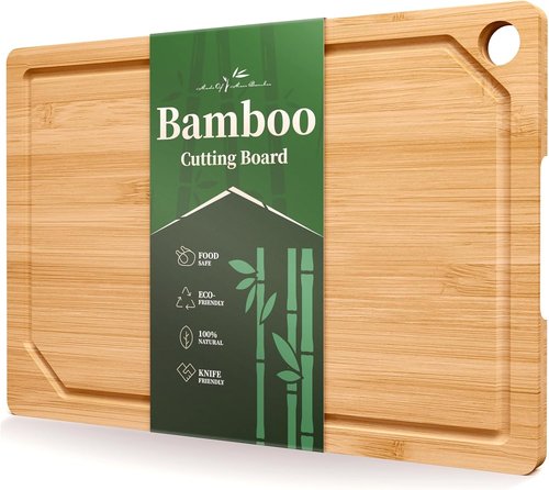 Kitsure Bamboo Cutting Board - Multi-Sized Wooden Kitchen Board with Deep Juice Grooves | Large Natural Design