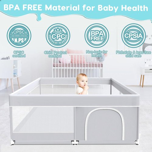 Fshibila Baby Playpen - 50x50 Inch Sturdy Playard for Indoor & Outdoor Use | Soft Breathable Mesh, Grey