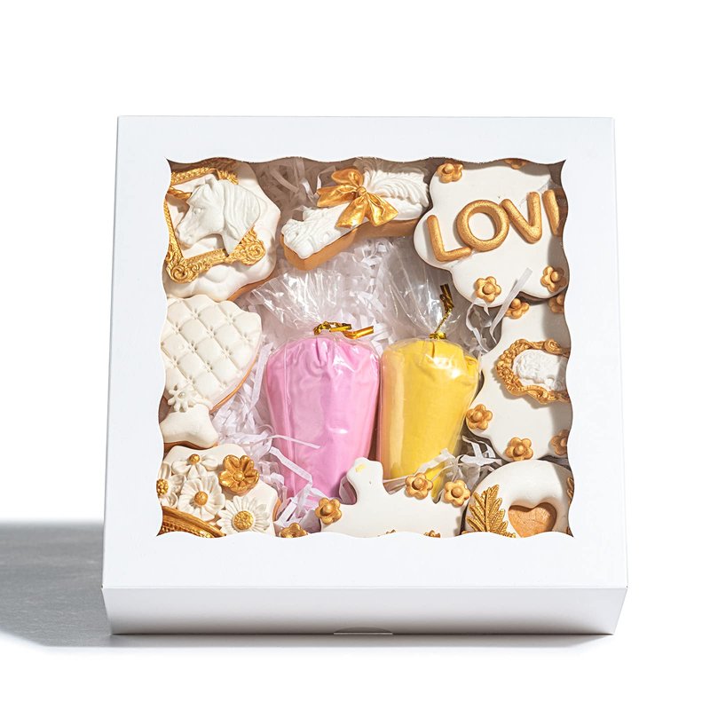 RomanticBaking 50pcs 8x8x2 Inches Bakery Boxes with Window Cookies Boxes Chocolate Covered Strawberries Boxes Cakesicle Boxes for Christmas Valentine's Halloween Easter Father's Mother's Day