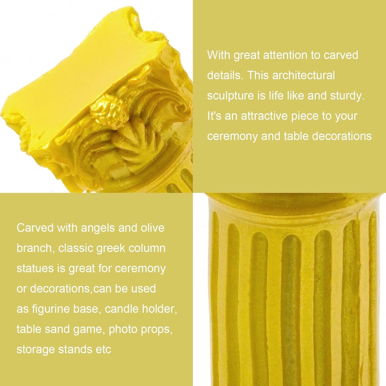 Saihisday Miniature Roman Pillar Columns - Resin Candle Holders for Wedding & Christmas Decor | 5 Pcs, Yellow