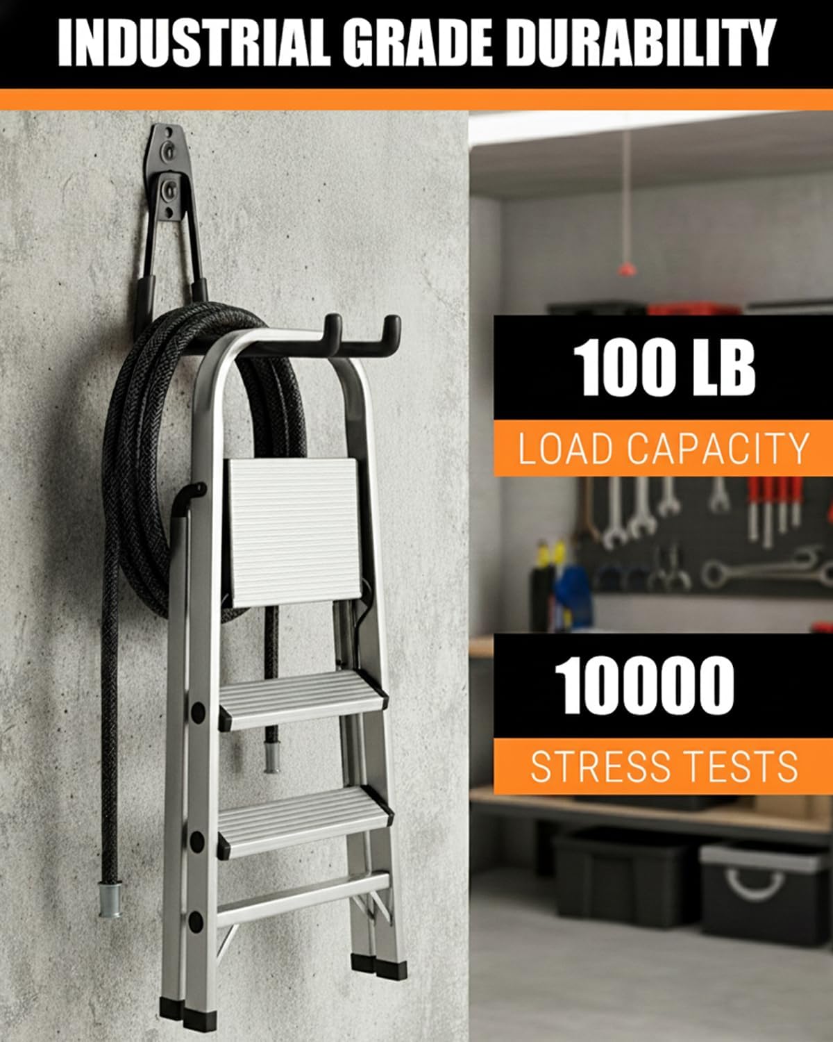 WMK Heavy Duty Garage Hooks - 6 Pack Wall Mount Storage for Bikes, Ladders & Tools | 100LB Capacity, PVC Coated (Black)
