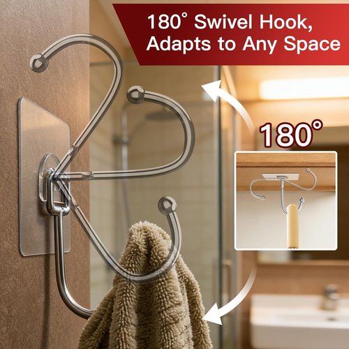 Latoxcaa Heavy-Duty Adhesive Hooks - 8-Pack, 44lb Max Capacity, Waterproof & Transparent for Home Use