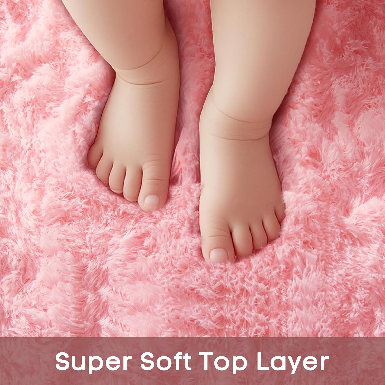 Ophanie Pink Round Rug - Fluffy Kawaii Shag Area Rug for Girls' Bedroom | 4ft Cute Plush Carpet