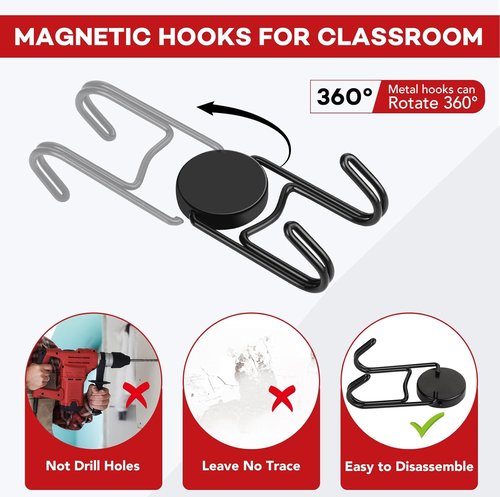 Buelkmag Magnetic Hooks - Heavy Duty 50Lbs+ Magnet Hooks for Outdoor Use | 4 Pack (Black)